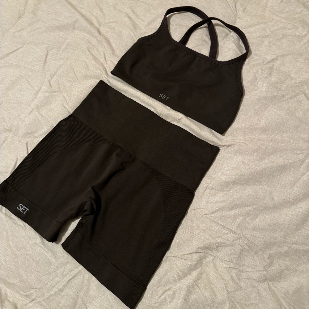 Set active espresso short box bra matching workout lounge set